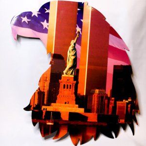 Patriotic Eagle Silhouette Metal Wall Art 10" Lady Liberty